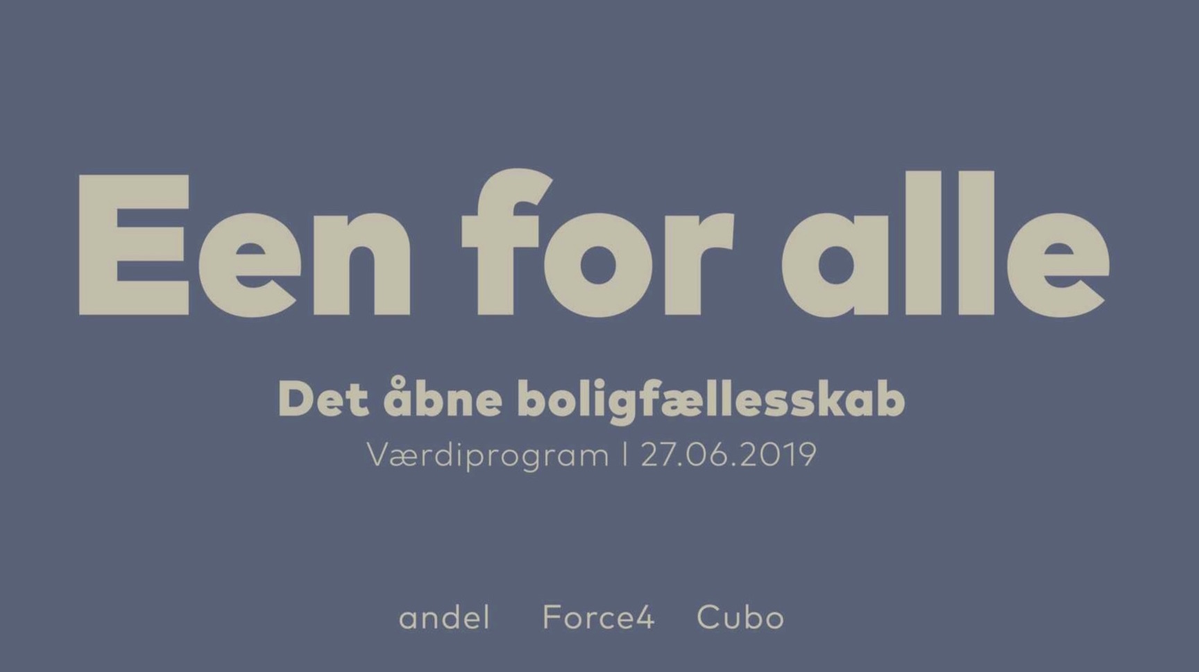 Forsiden af Een for Alle værdiprogram